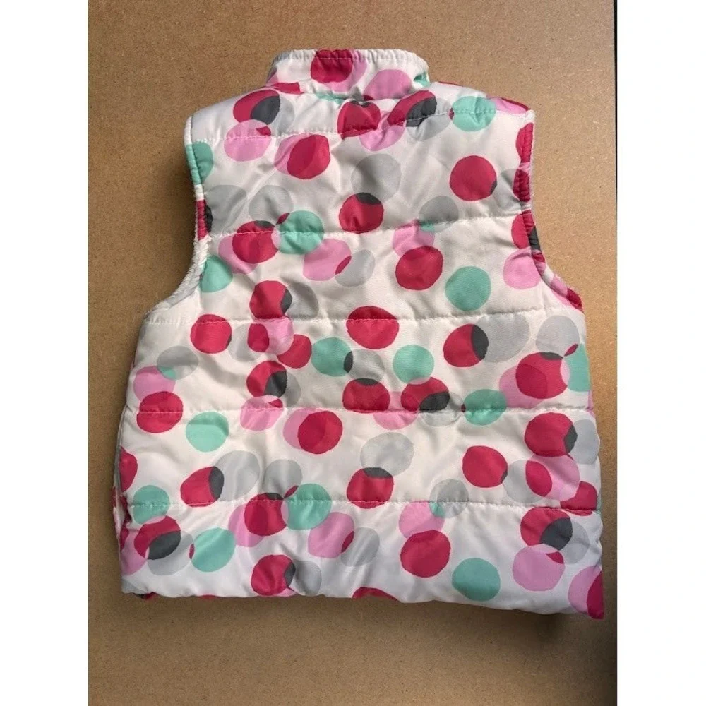 Gymboree Girls XS 4 Puffer Vest Pink Teal Polka Dot Fleece Lined Zip‎ Up 1430466